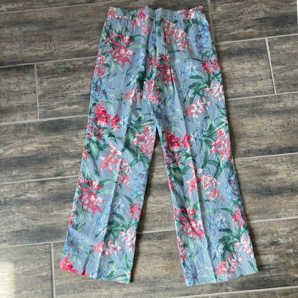 Tommy Bahama Orchid Isle Stripe Easy Pant Women M Blue Floral Linen Wide Leg - Picture 4 of 8